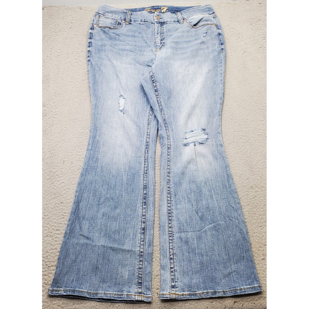 Seven7 Tummyless Flare Jeans Womens 20 Blue Denim Faded Light Wash Distressed